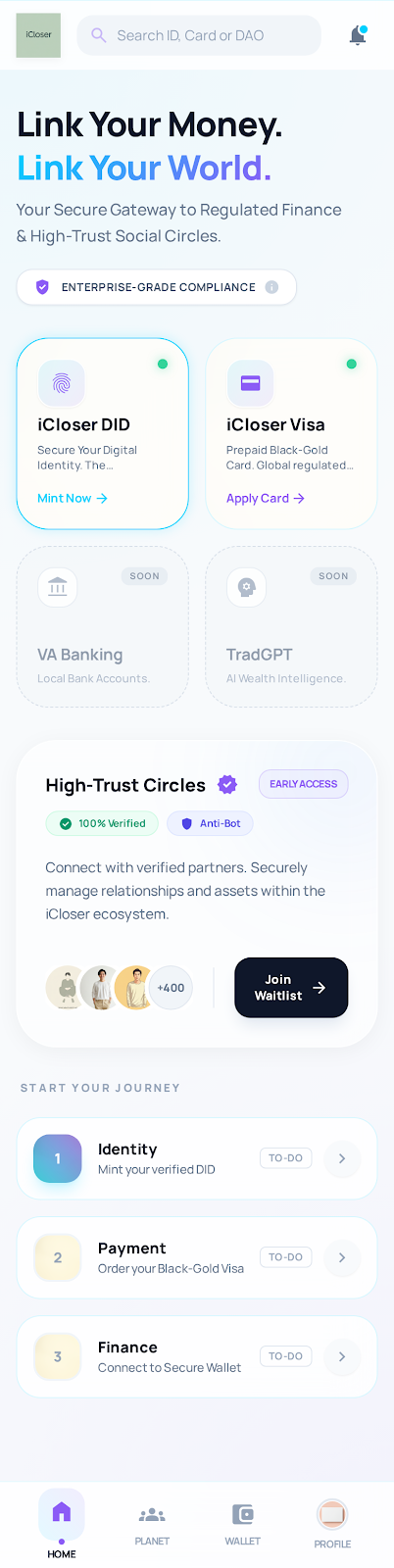 iCloser App Homepage